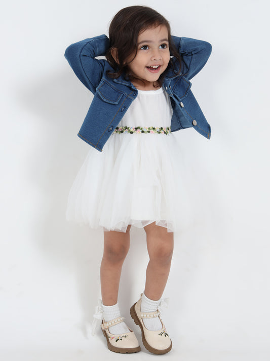 Tiara White & Dark Denim Princess Frock