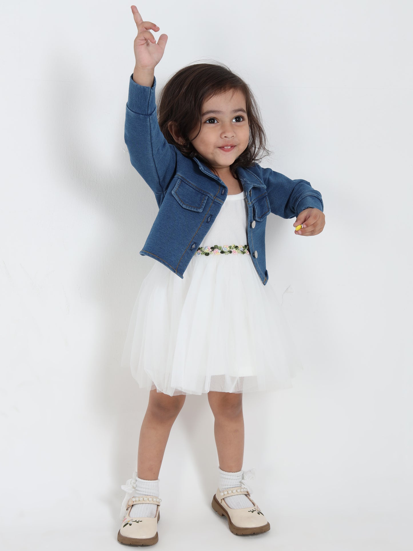 Tiara White & Dark Denim Princess Frock