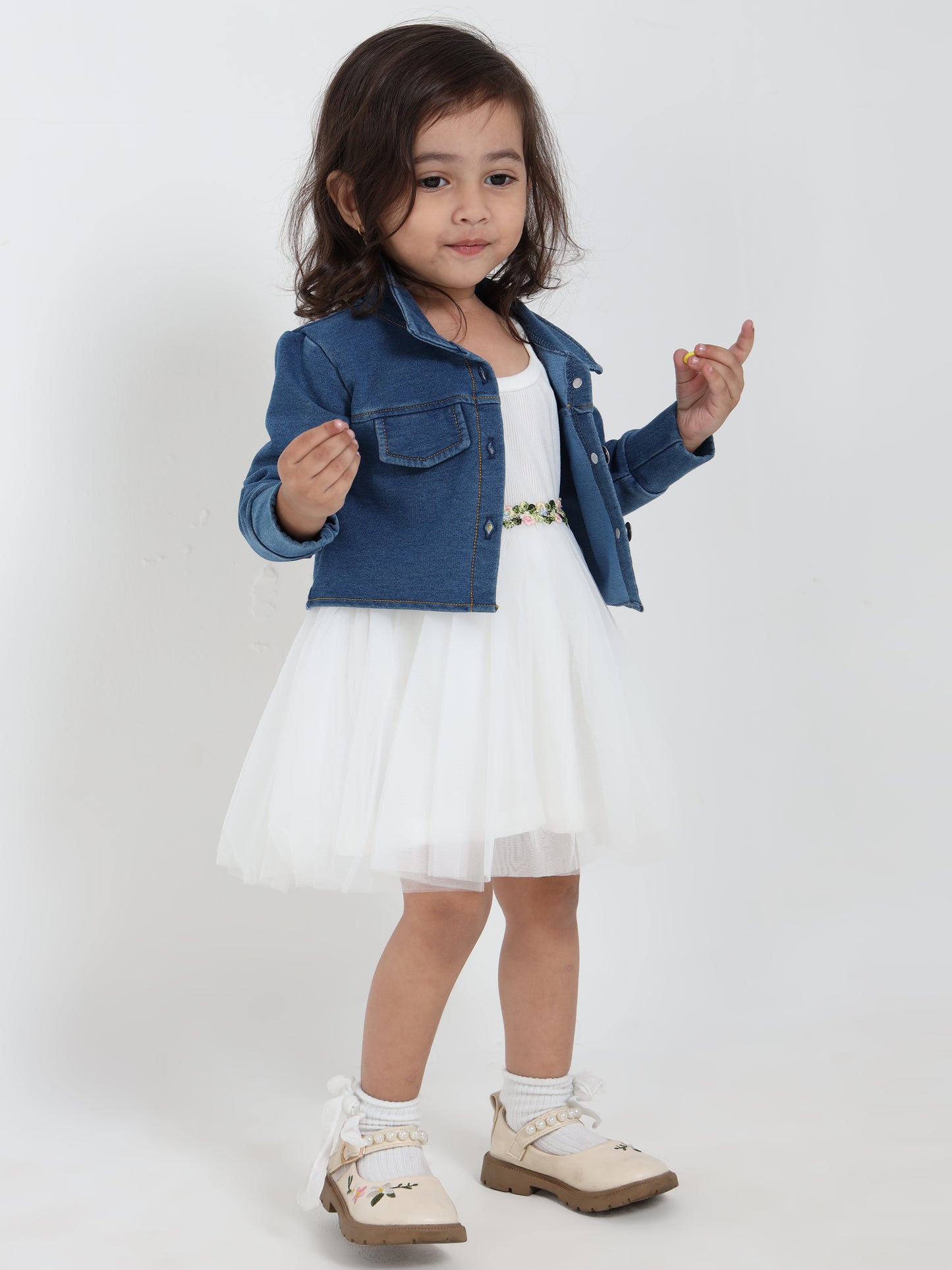Tiara White & Dark Denim Princess Frock