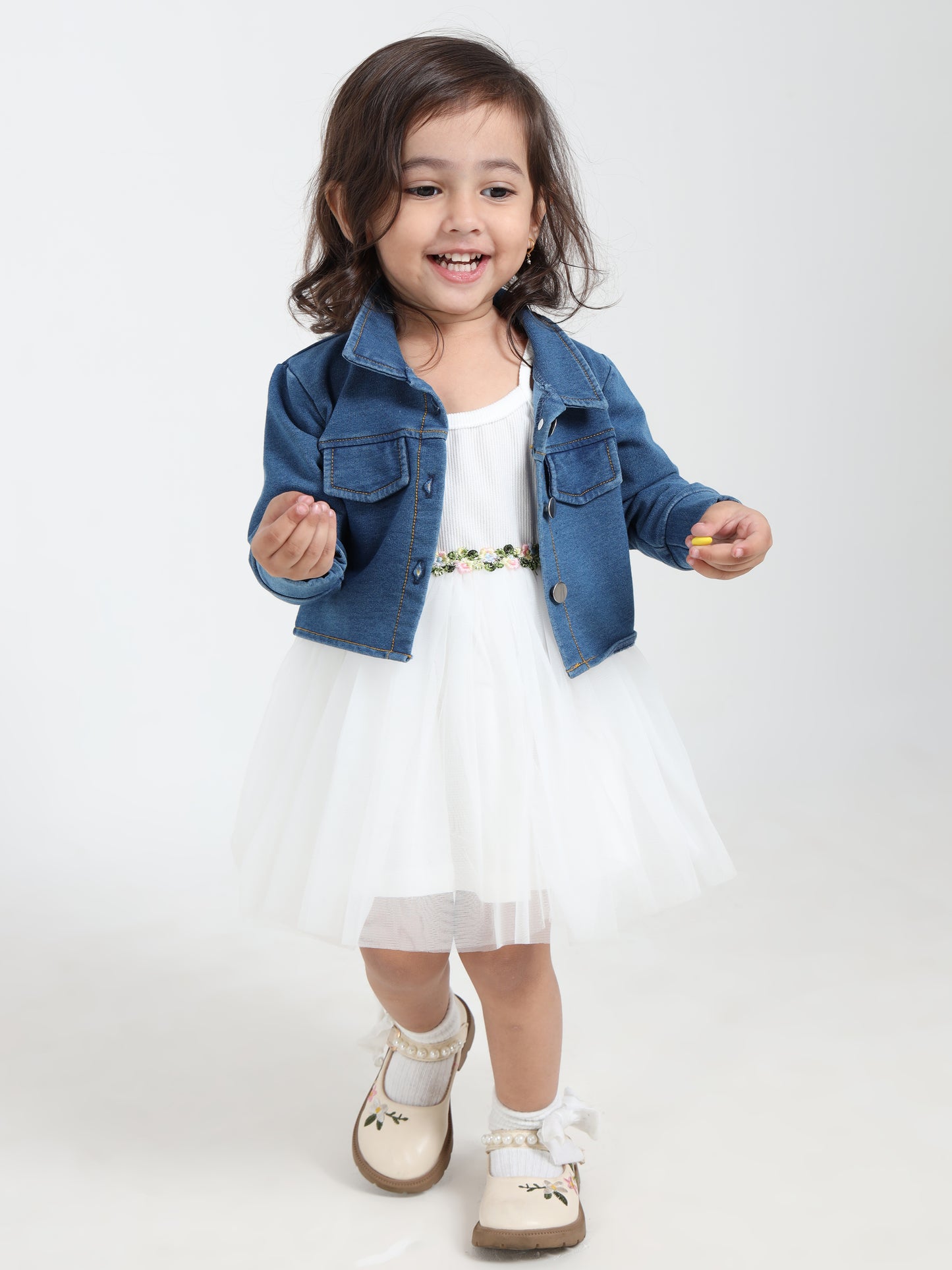 Tiara White & Dark Denim Princess Frock