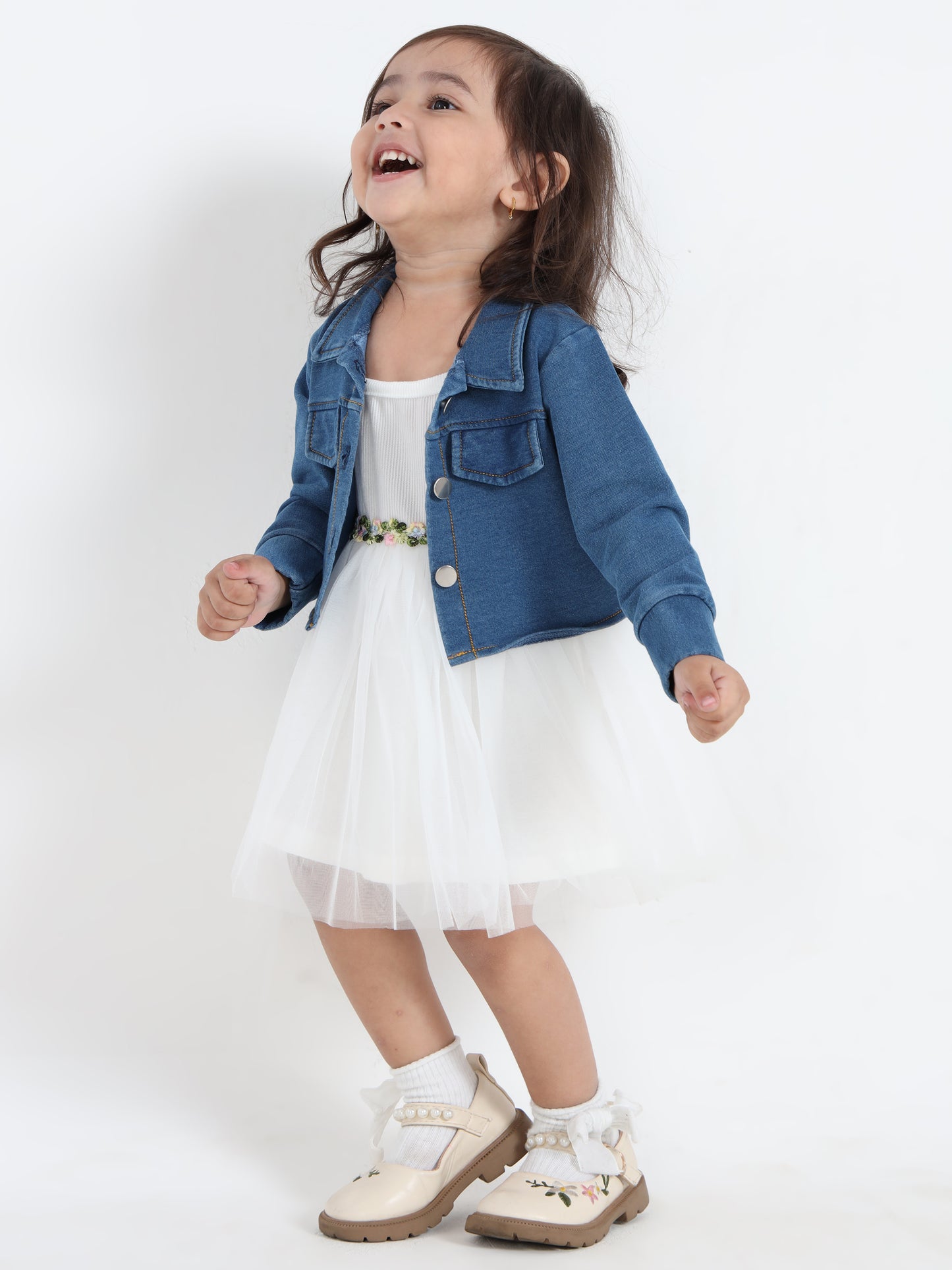 Tiara White & Dark Denim Princess Frock